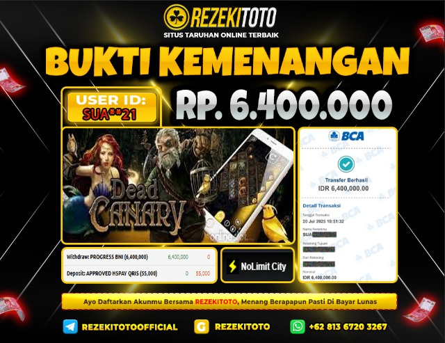 BUKTI KEMENANGAN 20 JULI 2025 DEAD CANARY 6 JUTA  