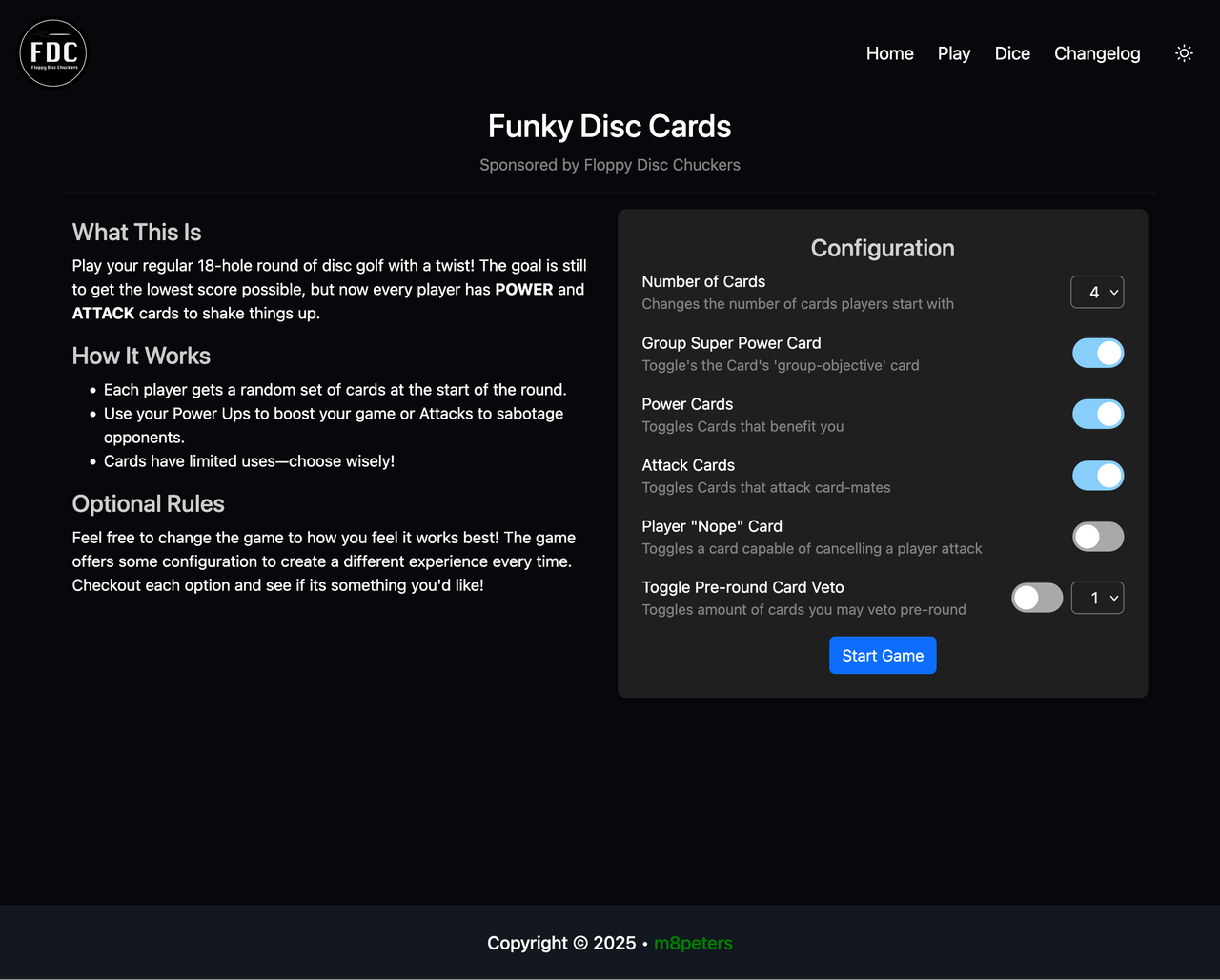 Home page for FDC Card Game