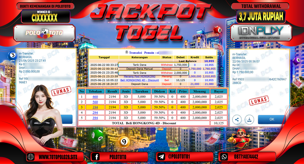 POLOTOTO JACKPOT TOGEL HONGKONG LOTTO Rp.3.750.000,-