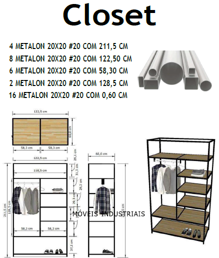 Projeto de móvel industrial com medidas