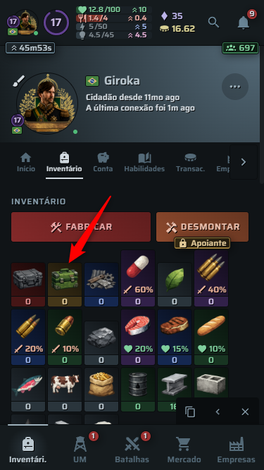 Inventário do jogador