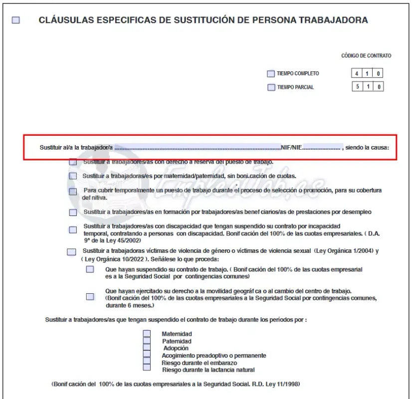 Cláusula de contrato de duración determinada para sustituir a otro trabajador 