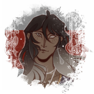 ID: An image of Mordred, an androgenous person with white and black hair and jewelry. 