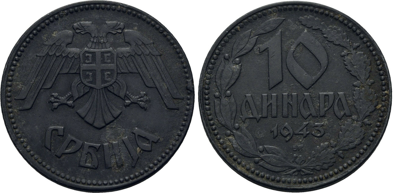 10 Dinares 1943. Serbia bajo ocupación alemana nazi. 10-din-1943-anv