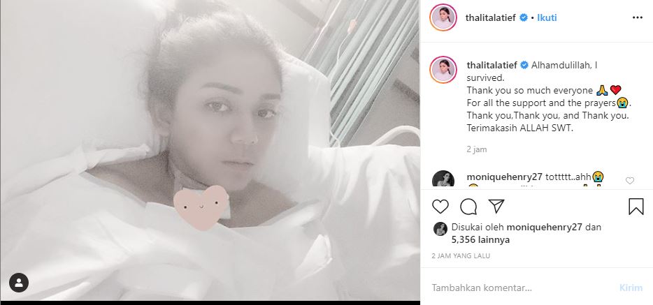 Thalita Latief pasca jalani operasi pengangkatan tumor tiroid