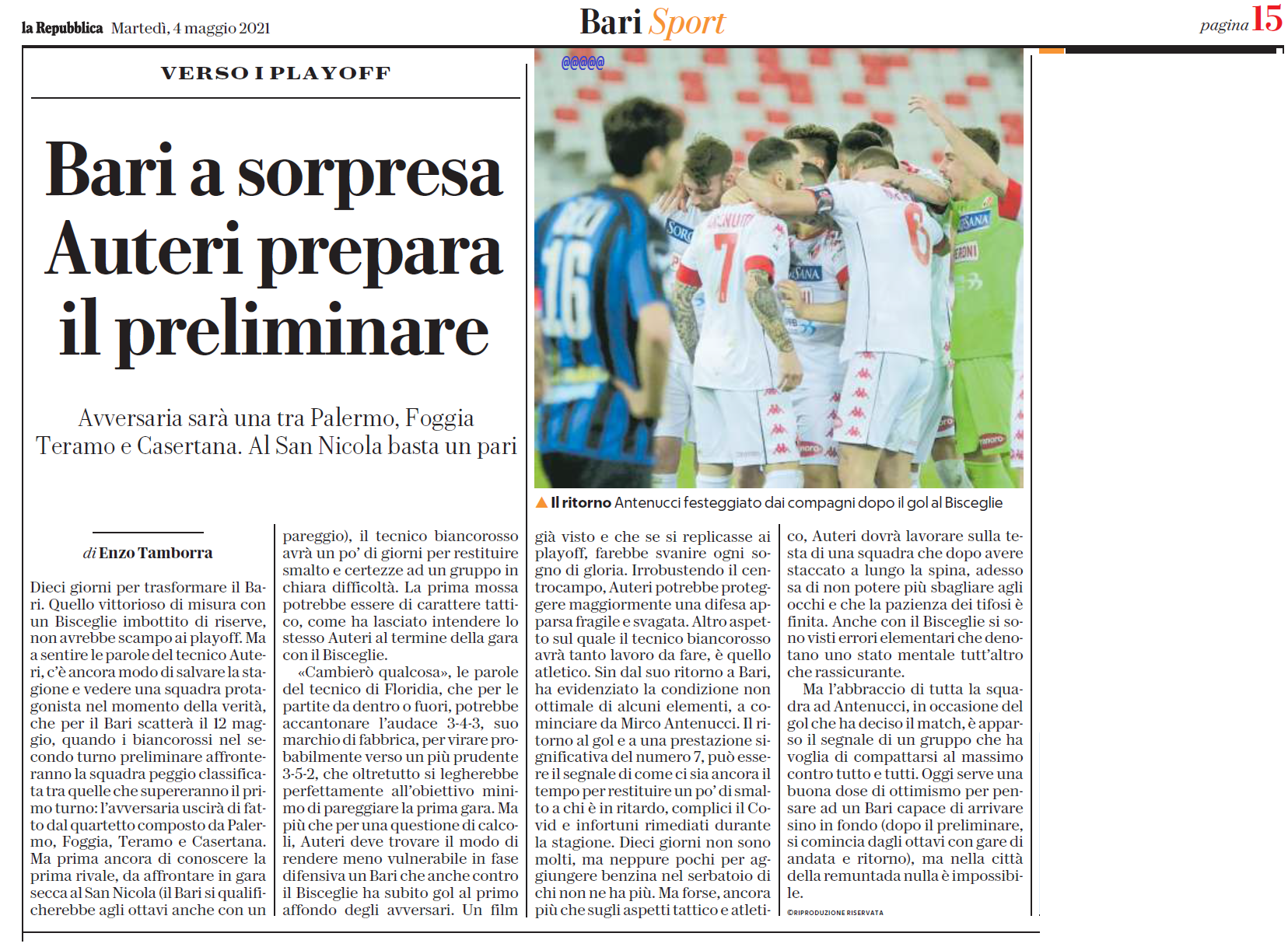 04/05/21 Rep.Bari  a  sorprsa  prepapara  il preliminare Rep