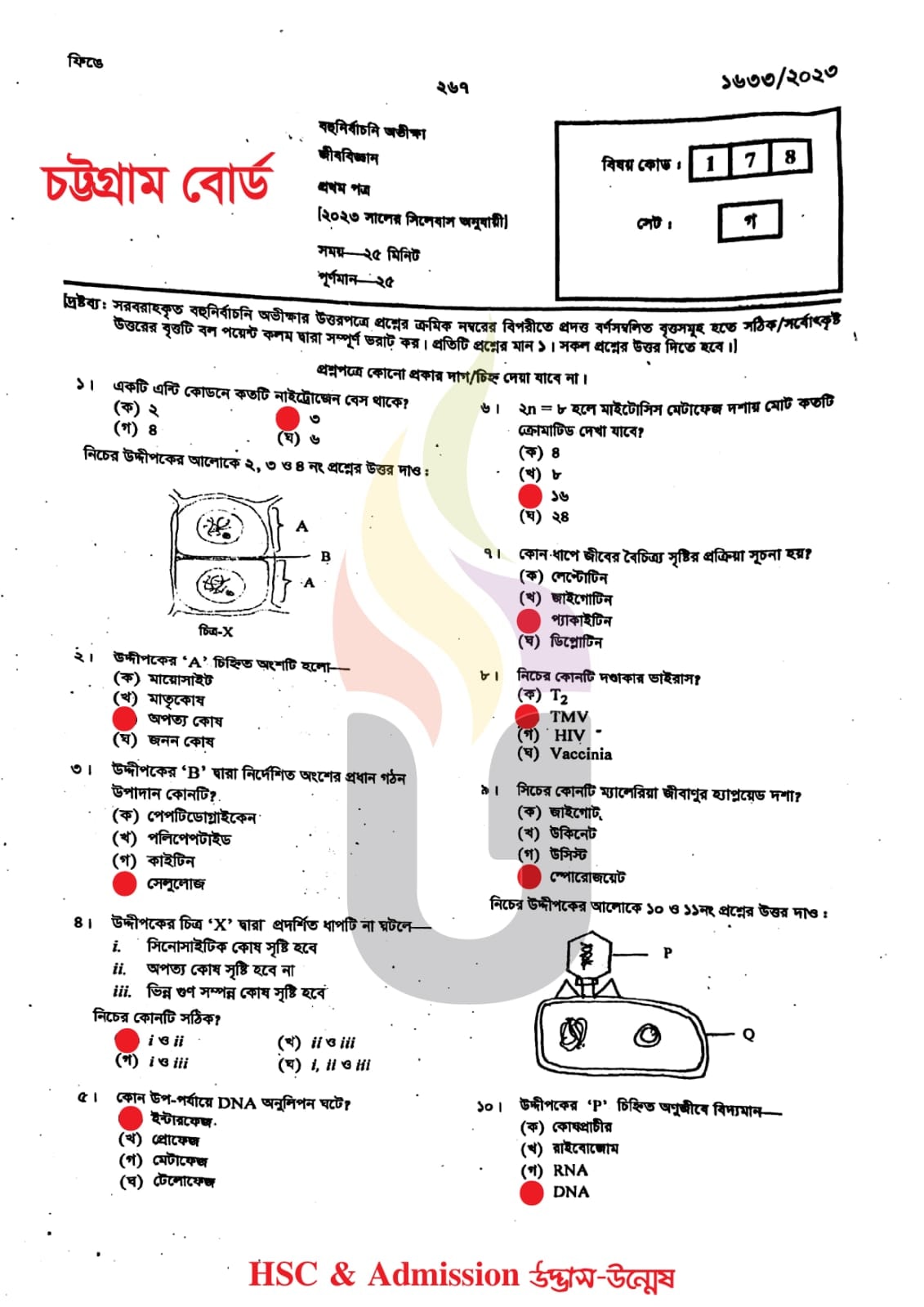 চট্টগ্রাম বোর্ড এইচএসসি জীববিজ্ঞান ১ম পত্র প্রশ্ন সমাধান ২০২৩