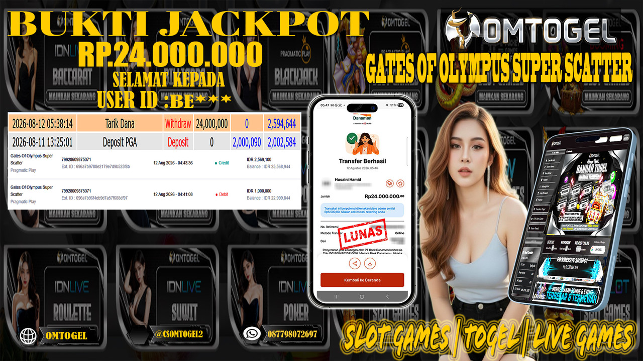 OMTOGEL JACKPOT PRAGMATICPLAY GATES OF OLYMPUS SUPER SCATTER  Rp,24,000,000,- DIBAYAR LUNAS