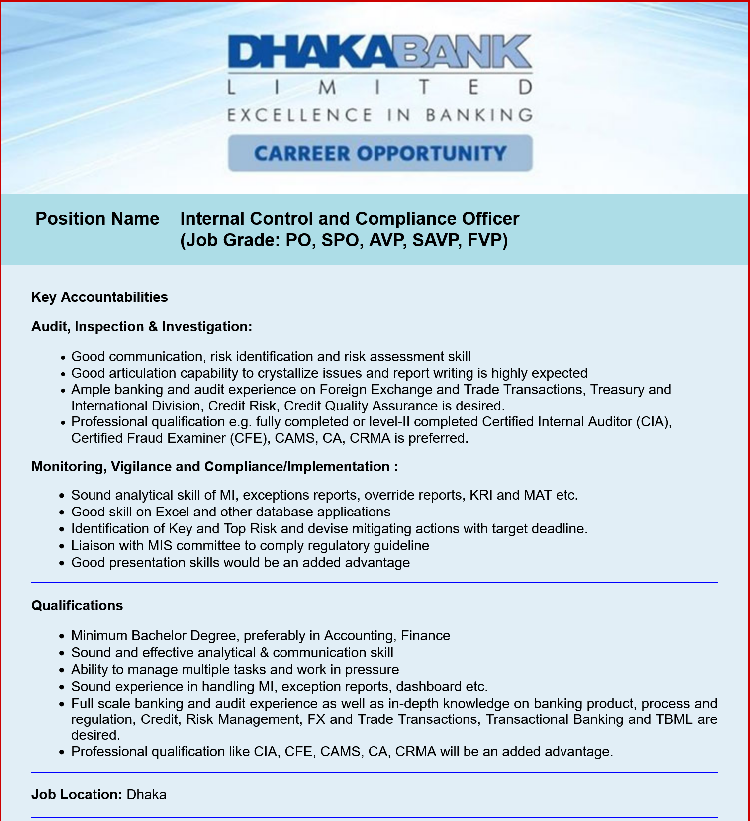 Dhaka Bank Limited Job Circular 1 Dhaka Bank Limited (DBL) Job Circular 2022