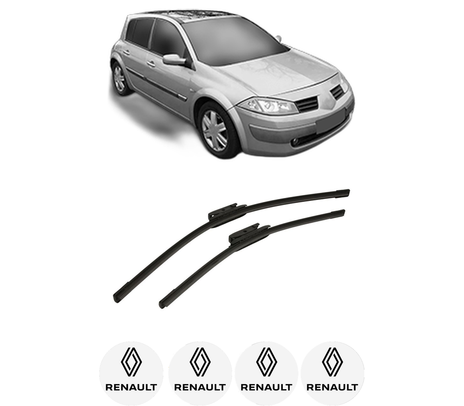 Set stergatoare auto RENAULT MEGANE II Hatchback Van (KM0/2_) din 2003-2009, pentru parbriz auto, 2 bucati, Bosch Aerotwin, din cauciuc siliconat rezistent, 4 Stickere Auto RENAULT