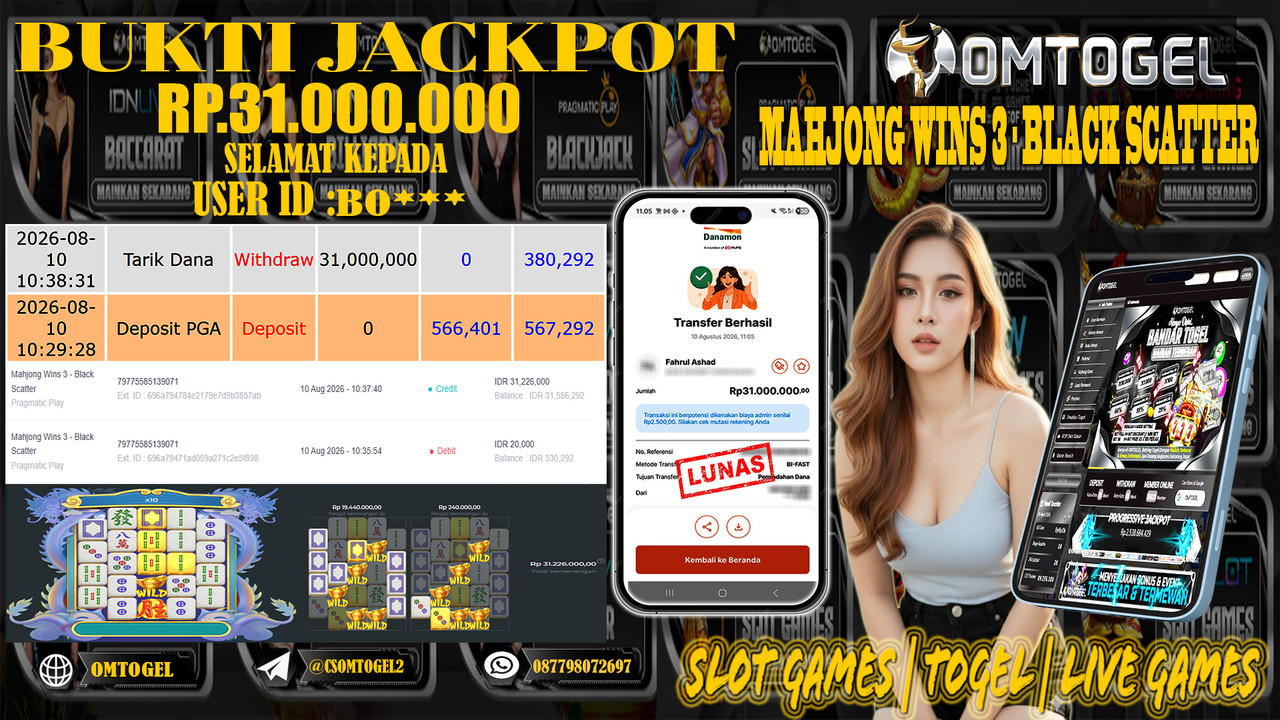 OMTOGEL JACKPOT PRAGMATICPLAY MAHJONG WINS 3 BLACK SCATTER  Rp,31,000,000,- DIBAYAR LUNAS