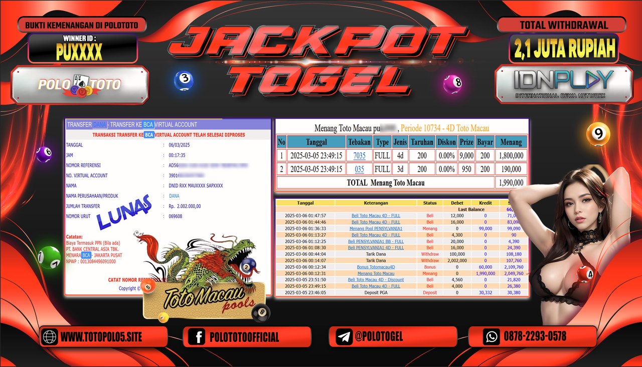 POLOTOTO JACKPOT TOGEL TOTO MACAU Rp.2.100.000,-
