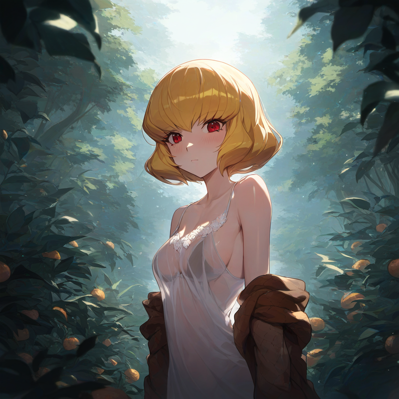 1girl, clementine, overlord, blonde hair, short hair, red eyes, {{see-through}}, s-3114677862