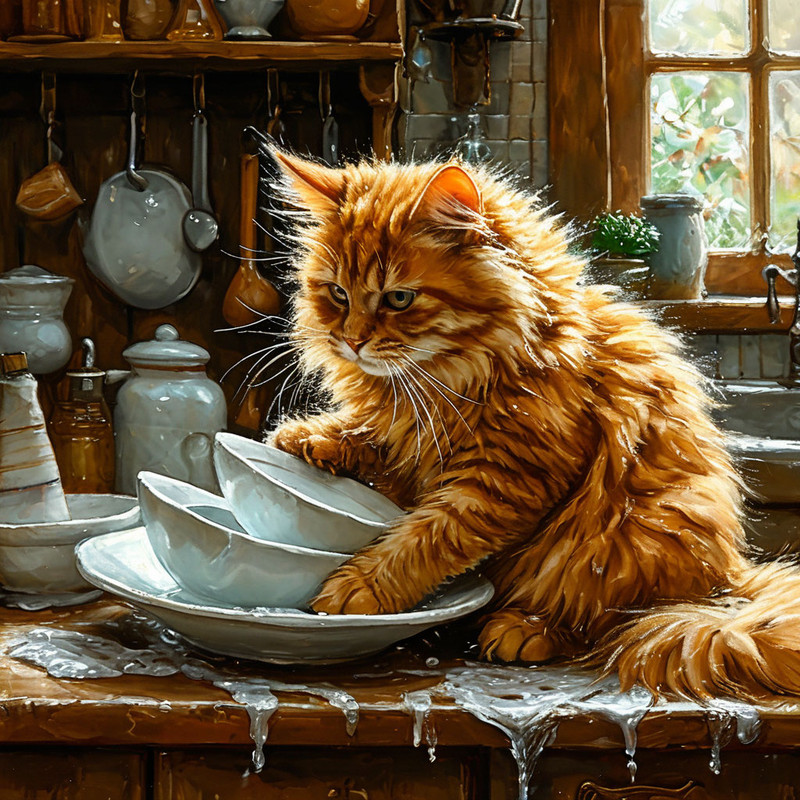 кот и посуда