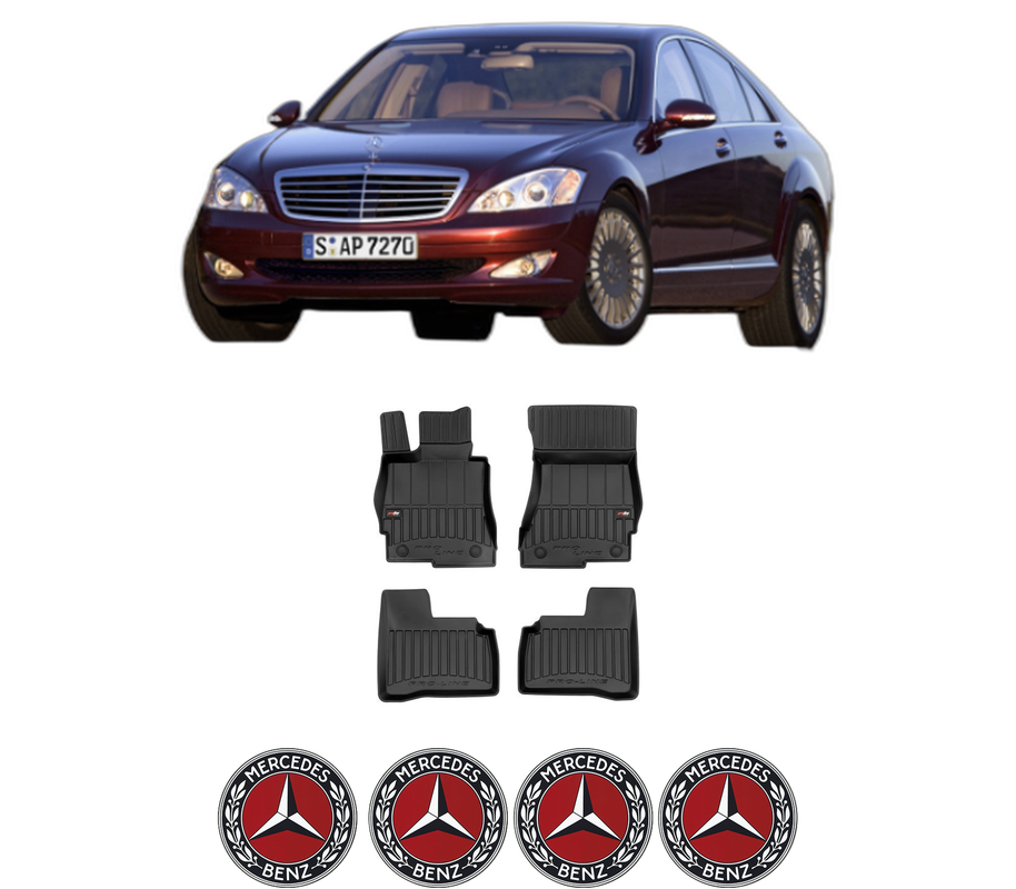 Set covorase presuri MERCEDES-BENZ S-CLASS (W221, V221) din 2005-2013, auto, din cauciuc thermoplastic, 4 Stickere auto cu MERCEDES-BENZ