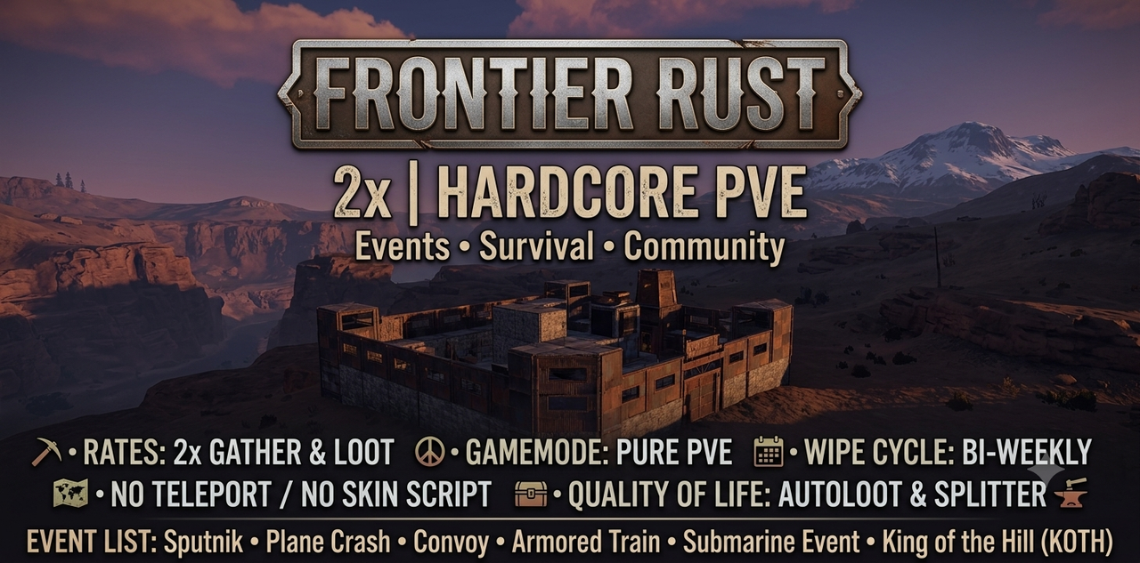 Баннер сервера Frontier Rust 2x | Hardcore PvE