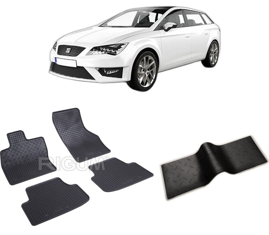 Set covorase auto SEAT LEON IV PHEV din 2020-PREZENT, cu covoras tunel median, CAROSERIE HATCHBACK, Presuri cauciuc 100%, compatibil cu autoturismul SEAT LEON IV PHEV, Rigum