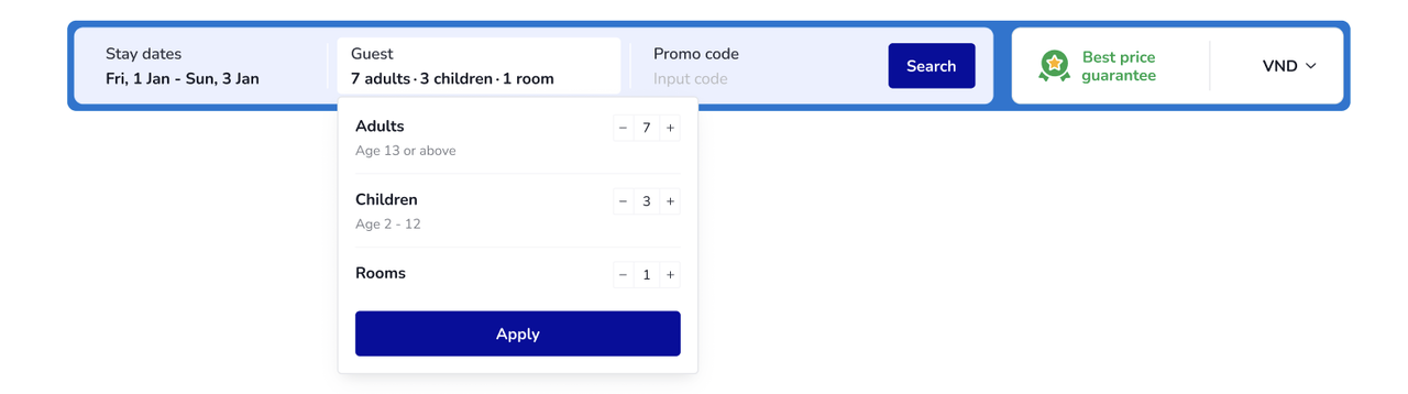 Number of Rooms field in the search form
