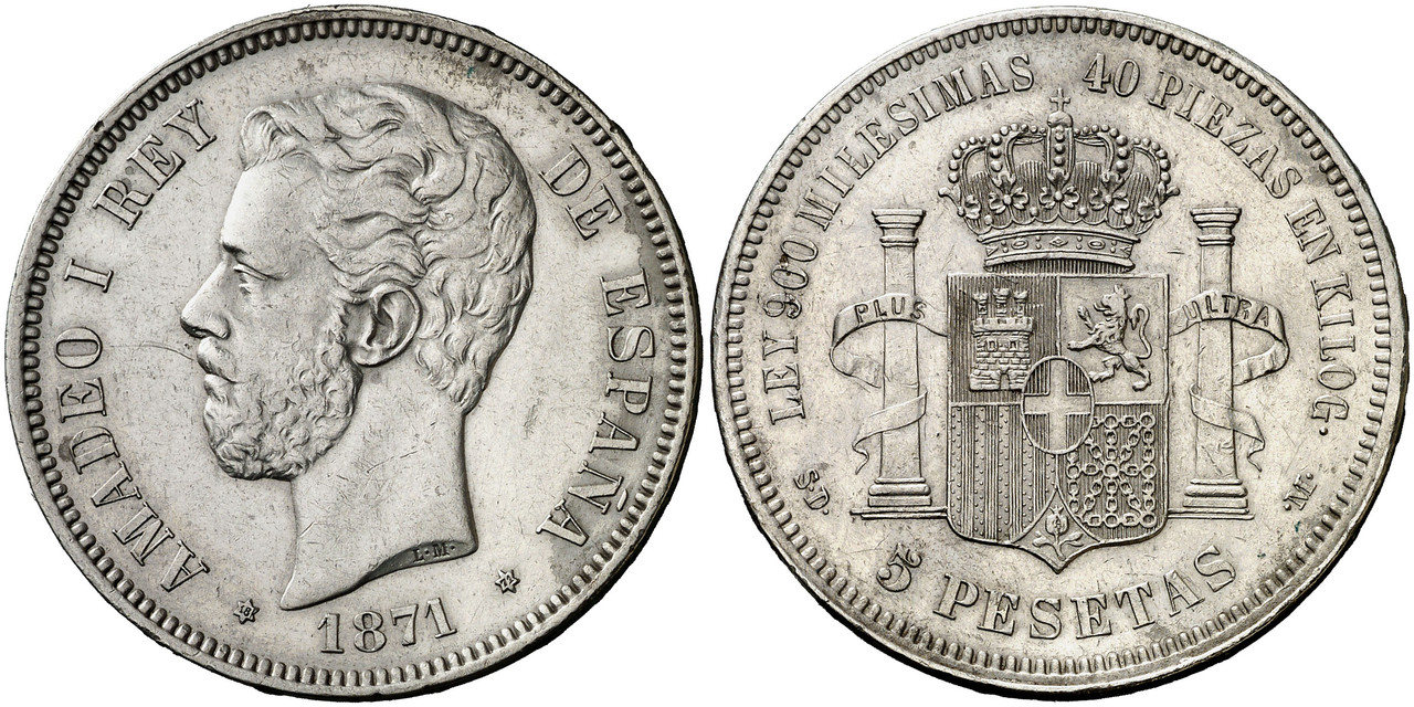 5 pesetas Amadeo I 1871*71 de la colección R. Colomina 0330