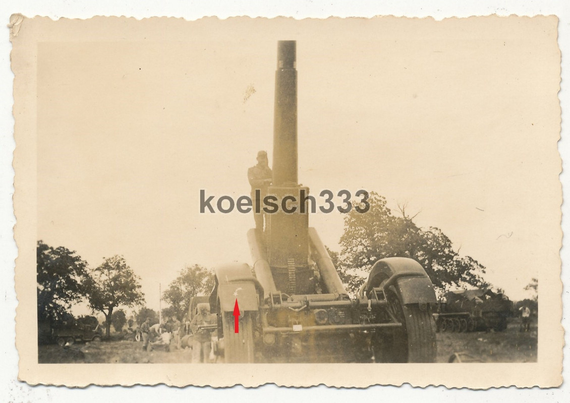 Foto 21cm Morser Artillerie Geschutz mit Truppenkennzeichen Kennung