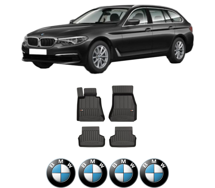 Set covorase presuri BMW Seria 5 Touring (G31) din 2017-2022, auto, din cauciuc thermoplastic, 4 Stickere auto cu BMW Seria