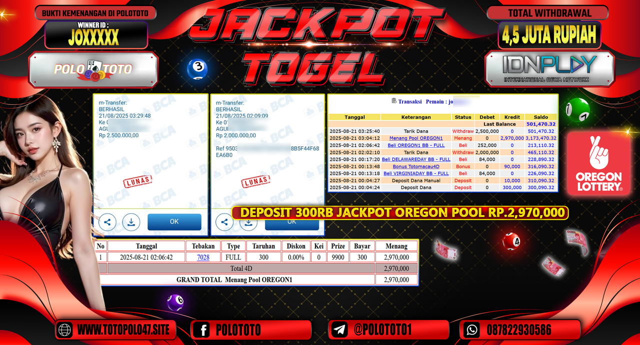 POLOTOTO JACKPOT TOGEL OREGON 1 Rp.4.500.000,-