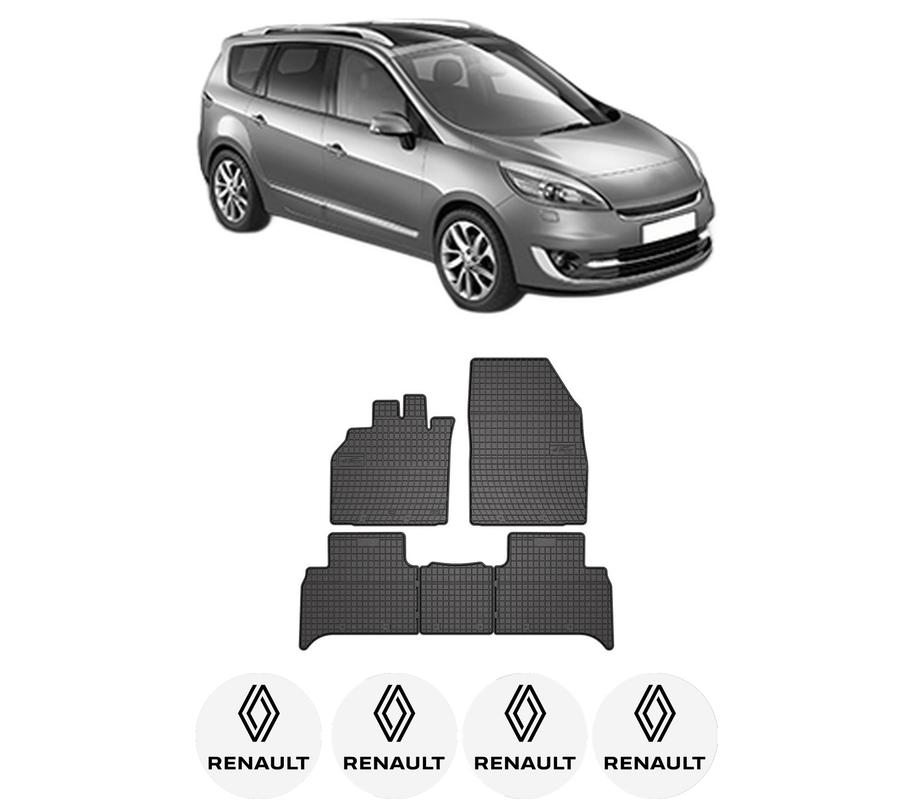 Set covorase presuri RENAULT GRAND SCENIC III (JZ0/1_) din 2009-2016, auto, din cauciuc thermoplastic, 4 Stickere auto cu RENAULT