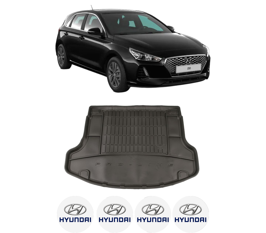 Tavita Portbagaj HYUNDAI i30 (PDE, PD, PDEN) din 2016-2020, Protectie Portbagaj Auto, 4x Stickere auto cu HYUNDAI