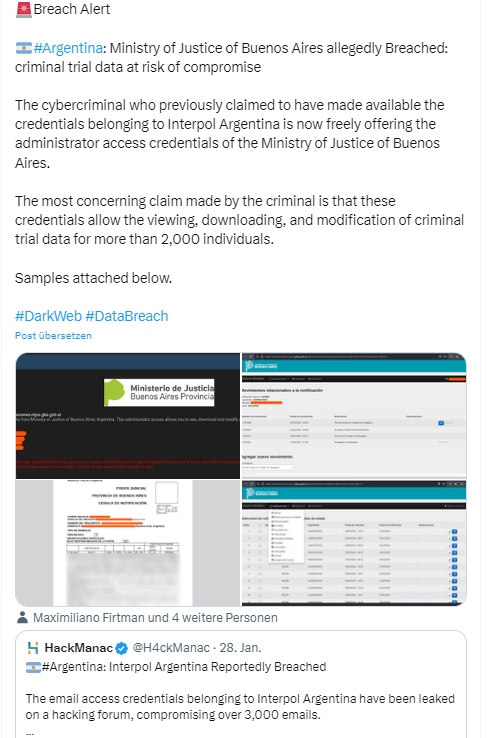 Argentinien: Interpol und Justizministerium gehackt