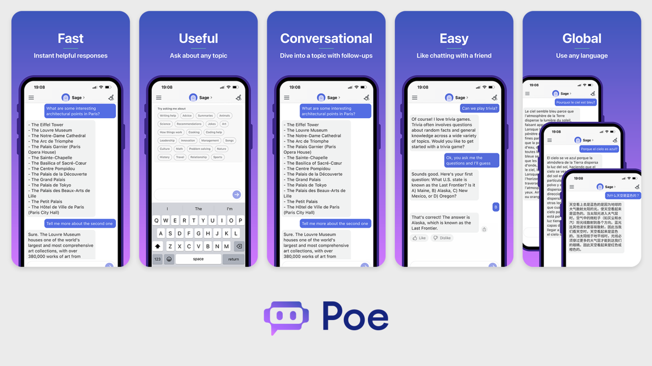 Poe’s mobile app looks like a standard messaging app.