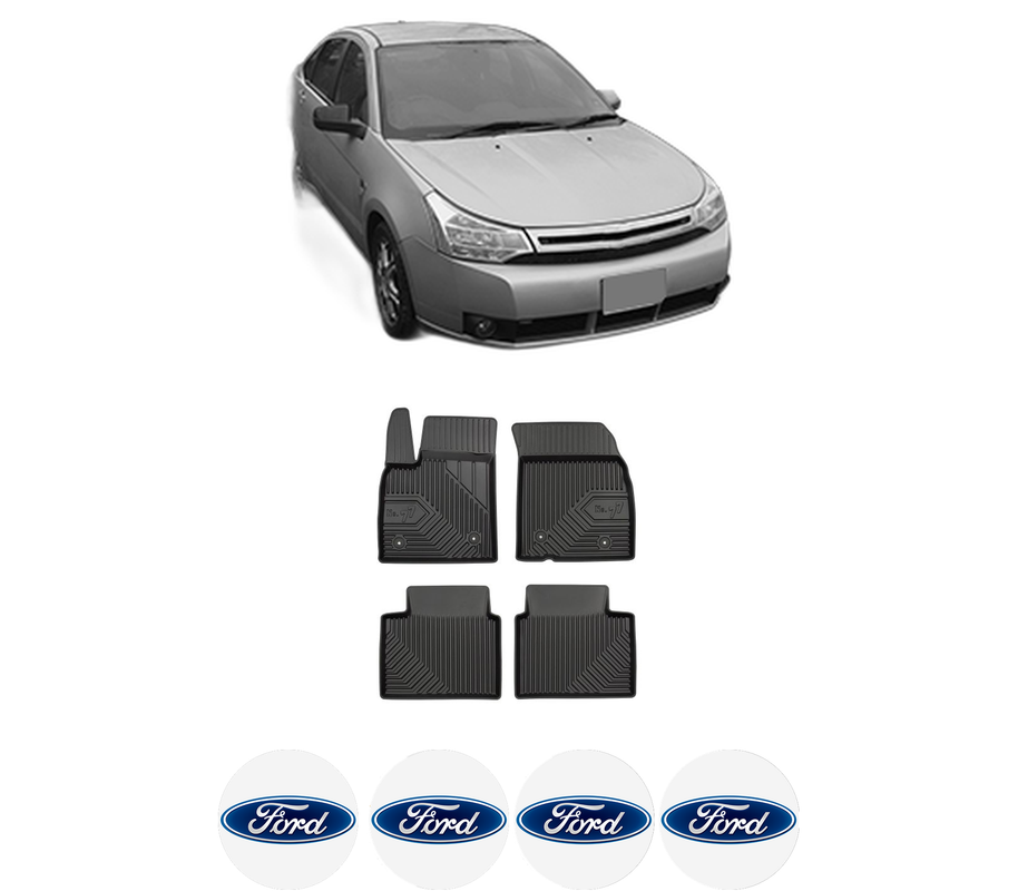 Set covorase presuri FORD FOCUS din 2004-2021, auto, din cauciuc thermoplastic, 4 Stickere auto cu FORD