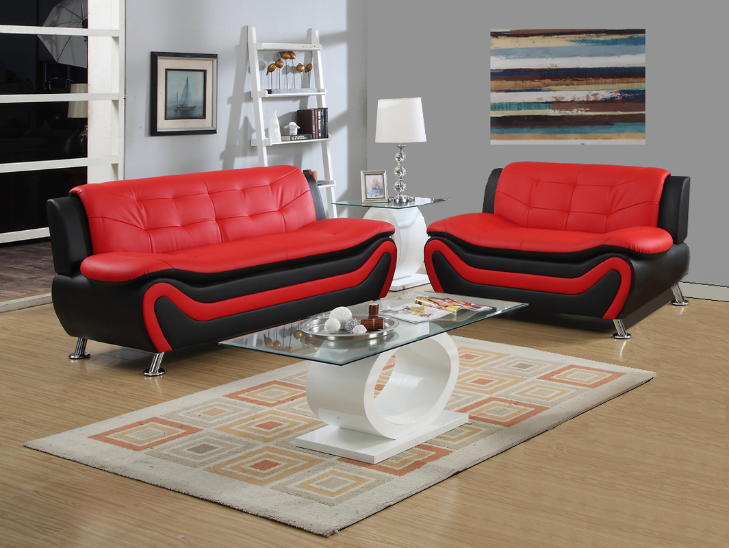 NEW Sofa Loveseat Set Black Red Leather Gel 2PC Modern Living Room Furniture EBay
