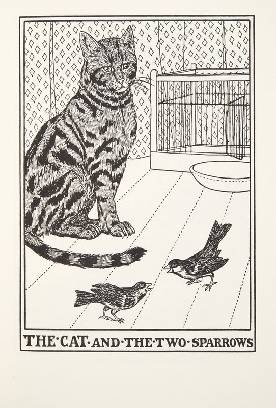 Percy-J-Billingshurst-The-Cat-and-the-Two-Sparrows-from-Fontaine-Fables-pub-1905-Meister-Drucke