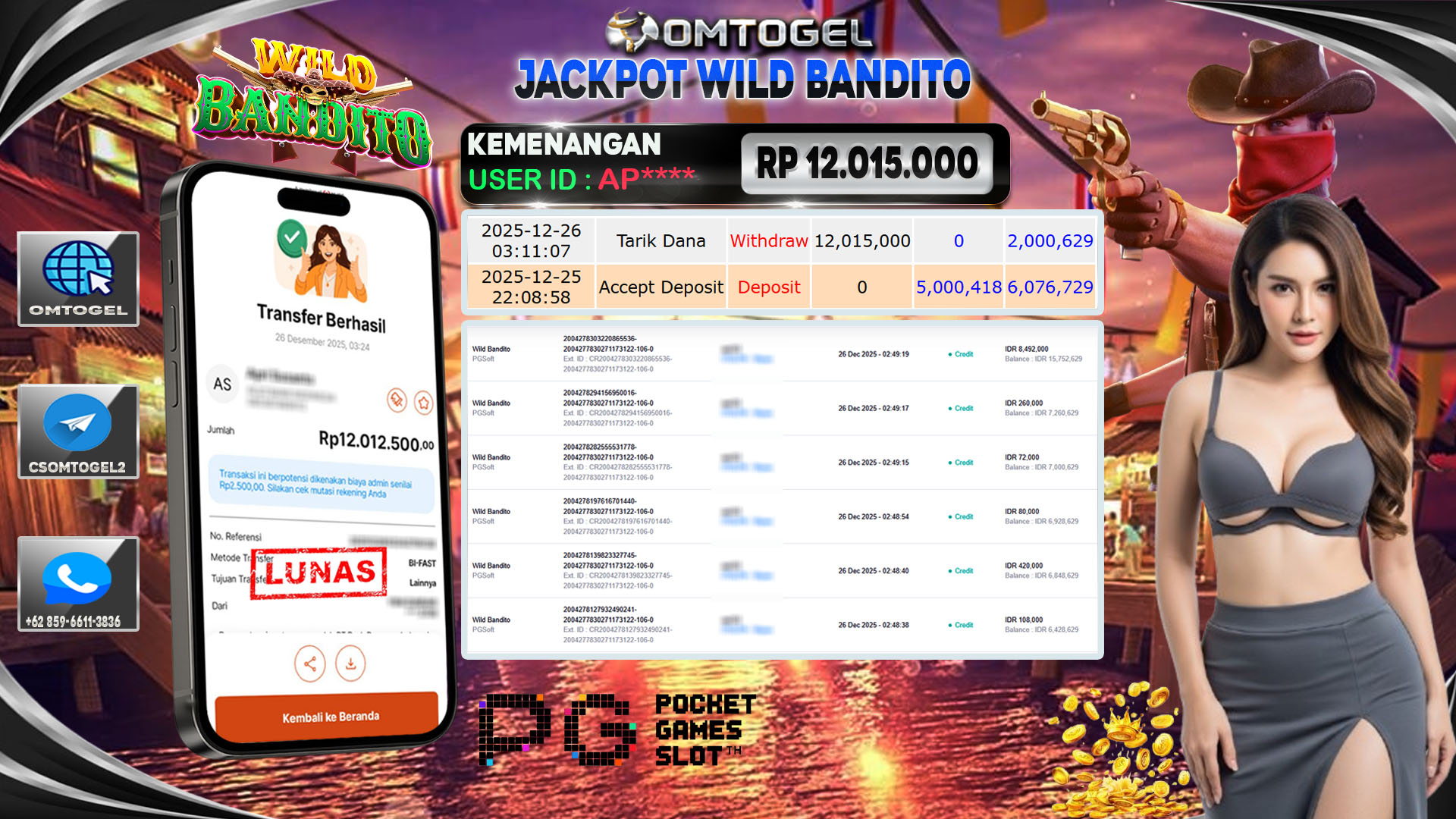OMTOGEL JACKPOT PGSOFT WILD BANDITO ,12 JUTA DI BAYAR LUNAS ,-