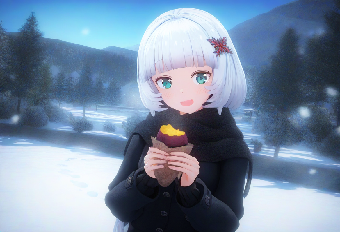 1girl, snow, {{{{{upper body}}}}}, aqua eyes, long hair, hime cut, white hair, s s-2488927481