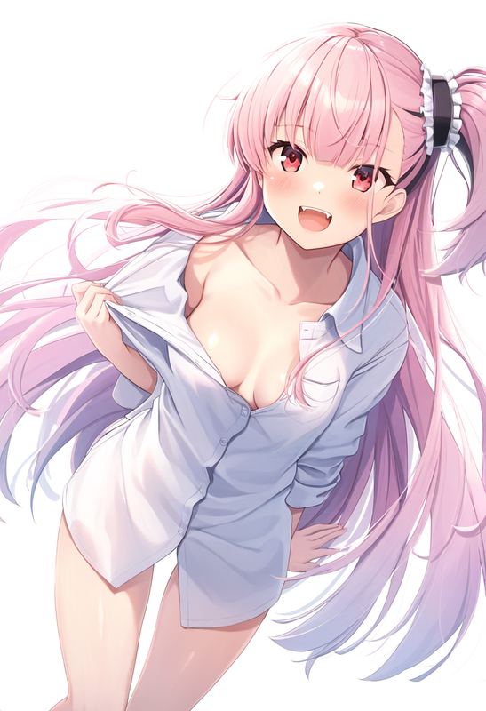 1girl, tsubakuro yume, Toji no Miko, pink hair, red eyes, fangs, side ponytail,  s-3903357390