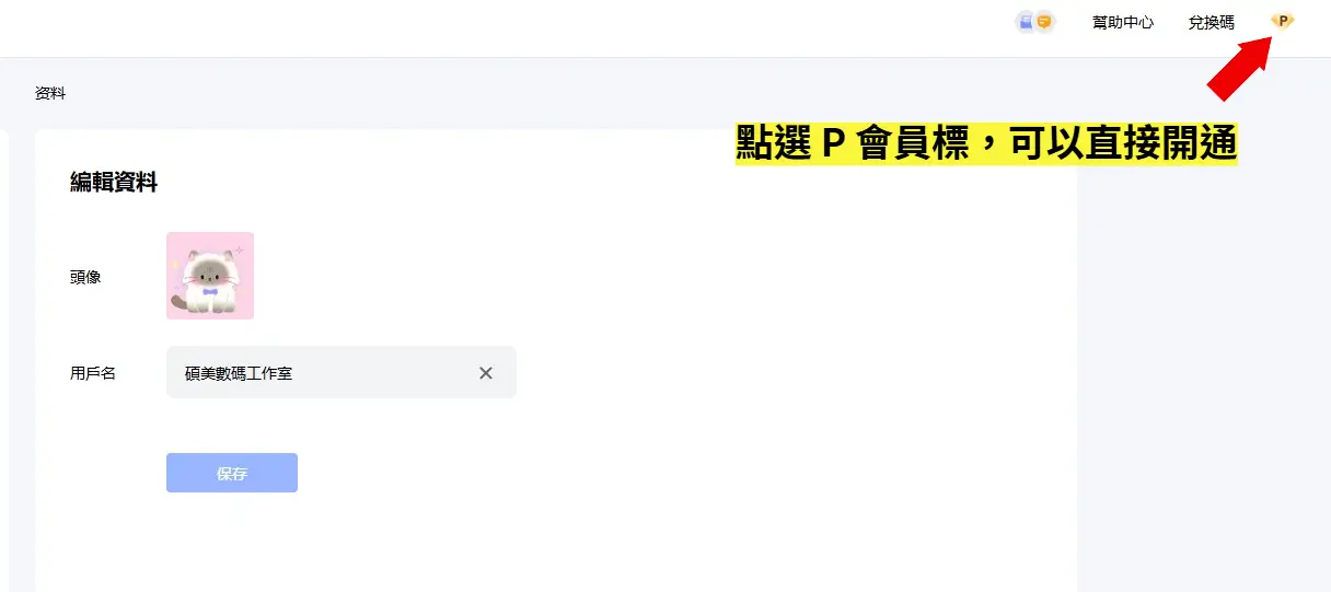 點選右上角 P 會員圖示進入購買頁面