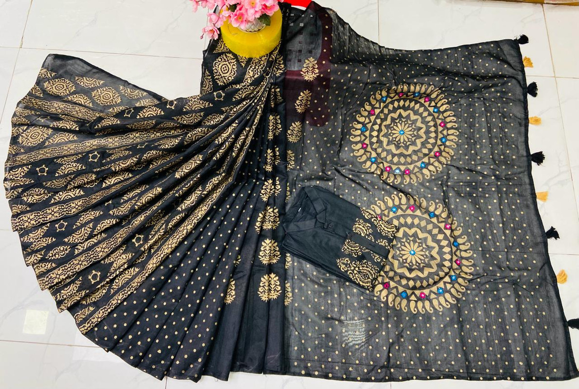 Half Silk Sharee and Cotton Panjabi Couple Set