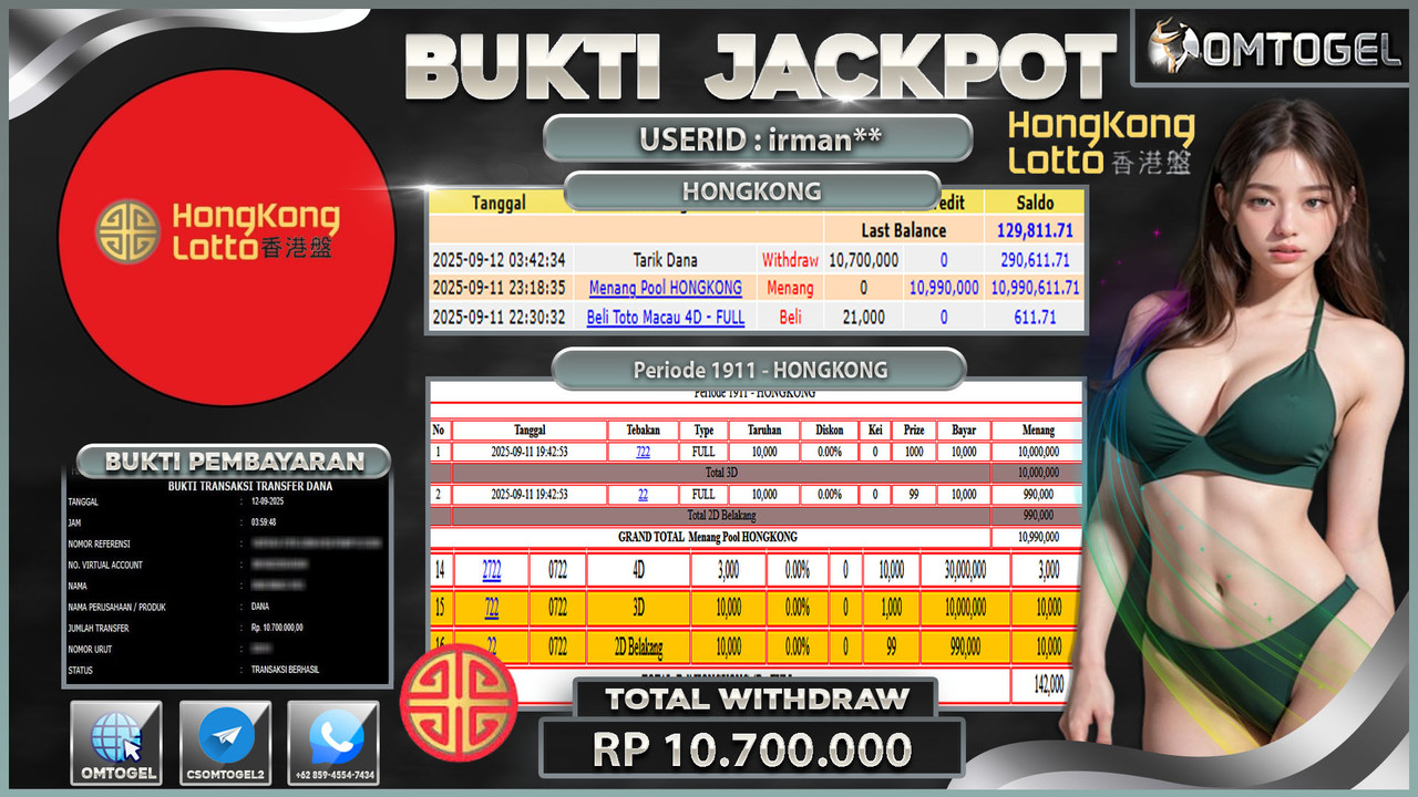 OMTOGEL JACKPOT HONGKONG 3D 2D 10 JUTA DI BAYAR LUNAS ,-