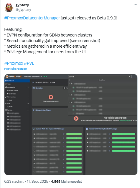 Proxmox Datacenter Manager 0.9 Beta