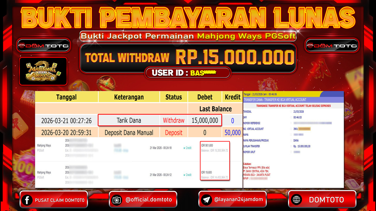JACKPOT SLOT Mahjong Ways PGSoft 21 MARET 2026