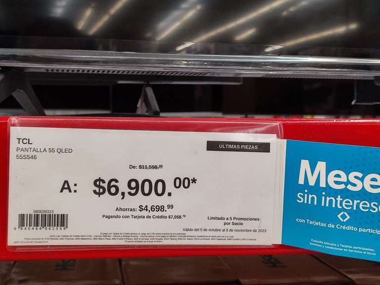Sam's Club: Pantalla TCL 55 QLED, 4k, Google tv, visto en Sams club Chetumal.