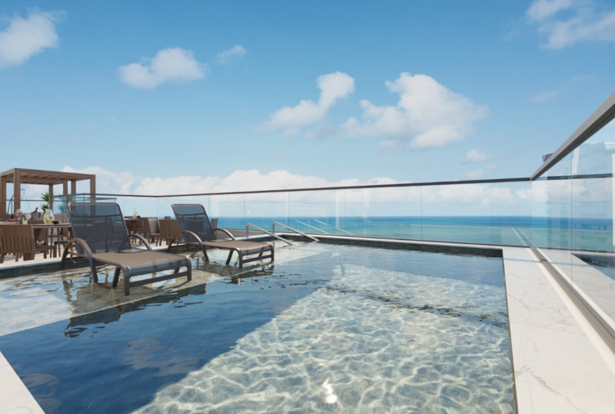 Piscina no rooftop com vista para o mar no Parador Madri