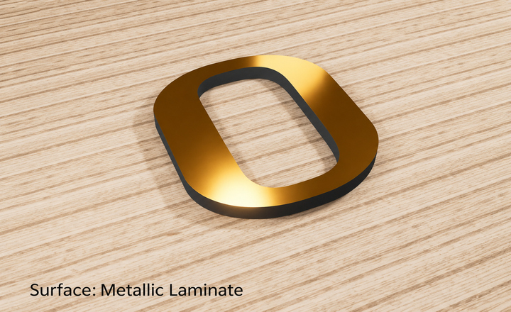 PC-03 PVC letter with metallic film coating showcasing sleek metallic texture and modern aesthetic