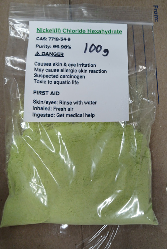 Nickel chloride hexahydrate 100 gram container