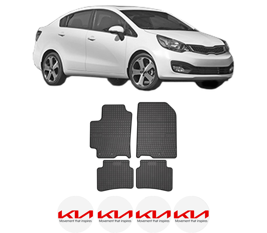 Set covorase presuri KIA RIO III Saloon (UB) din 2011-2017, auto, din cauciuc thermoplastic, 4 Stickere auto cu KIA
