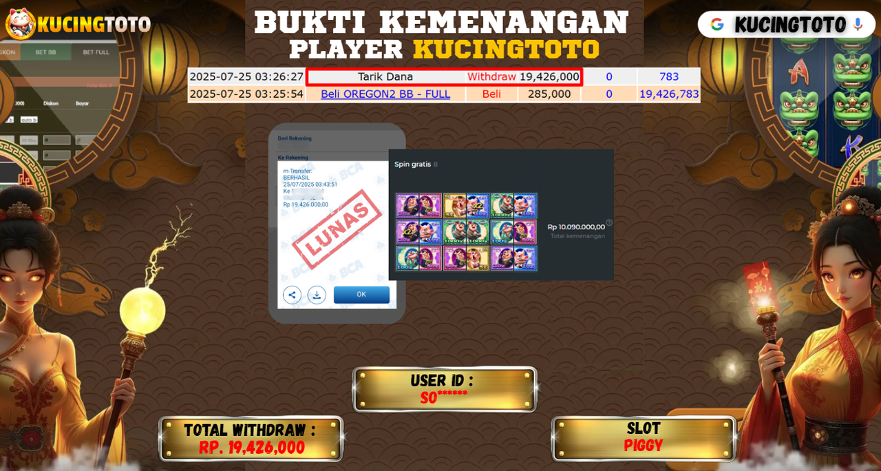 KUCINGTOTO JACKPOT SLOT PIGGY RP.19.426.000.,- LUNAS