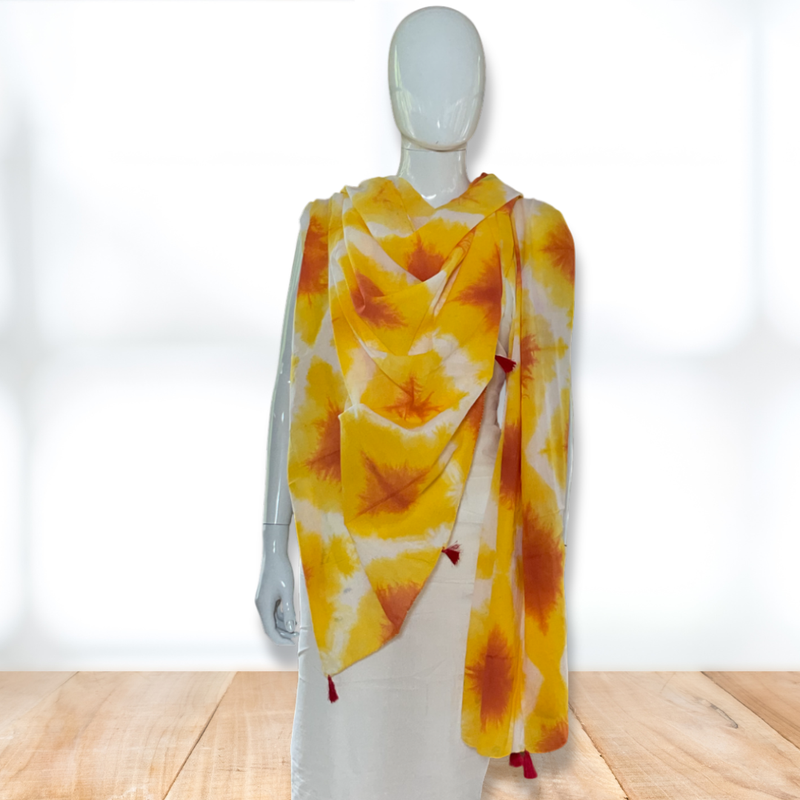 Yellow Burst Handcrafted Tie & Dye MulMul Cotton Dupatta