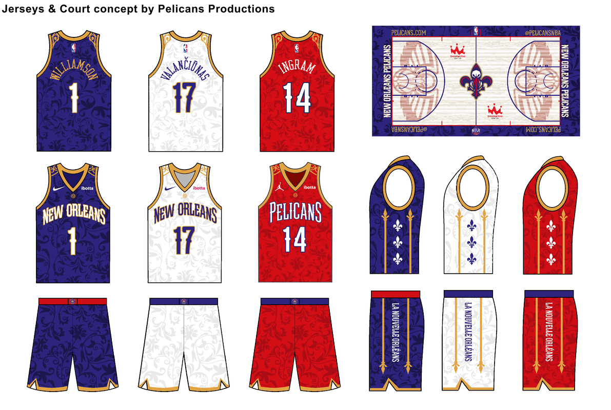 New Orleans Pelicans Recolor/Rebrand Concept. Uniforms + Courts