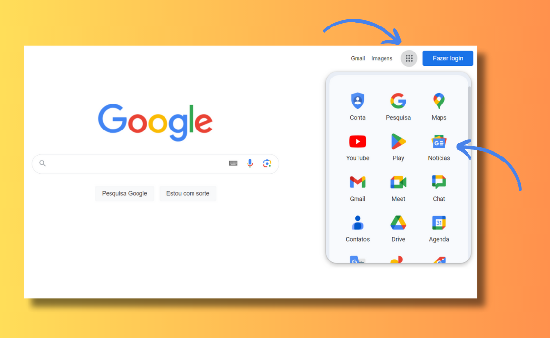 Acesso ao Google Notícias na página do Google. Imagem: reprodução.